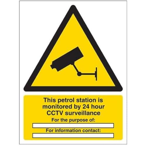vsafety 6e038an-s "Die Tankstelle kontrolliert wird von 24 Stunde CCTV" Warnung Sicherheit Zeichen, selbstklebendes Vinyl, Hochformat, 150 mm x 200 mm x 200 mm, schwarz/gelb von VSafety