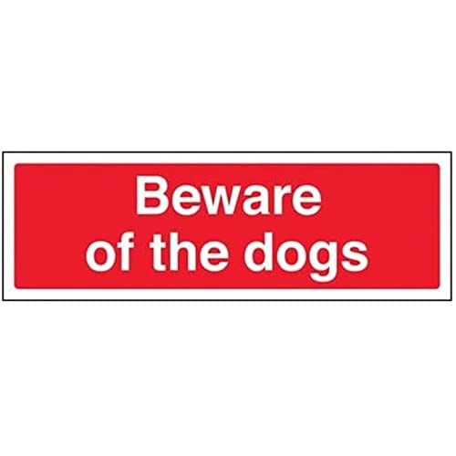 vsafety 76027 ax-s Allgemeine Landwirtschaftliche Schild, Beware of the Dogs," selbstklebend, Landschaft, 300 mm x 100 mm, rot von VSafety