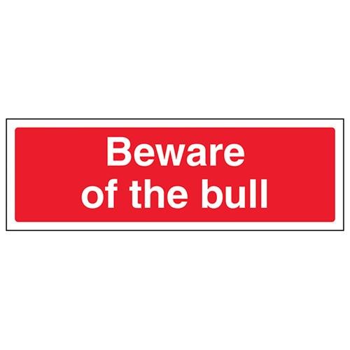 vsafety 76028 ax-s Allgemeine Landwirtschaftliche Schild, Beware of the Bull," selbstklebend, Landschaft, 300 mm x 100 mm, rot von VSafety