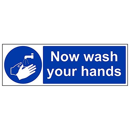 vsafety "Now Wash Your Hands Schild, Landschaft, (Pack von 3), 600 mm x 200 mm, 3 von VSafety