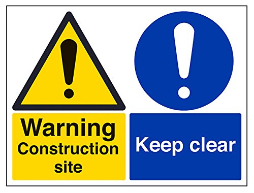 vsafety Schilder 67060bf-s "Achtung Baustelle/KEEP CLEAR" Achtung Building Schild, selbstklebend, Landschaft, 400 mm x 300 mm, schwarz/blau/gelb von VSafety