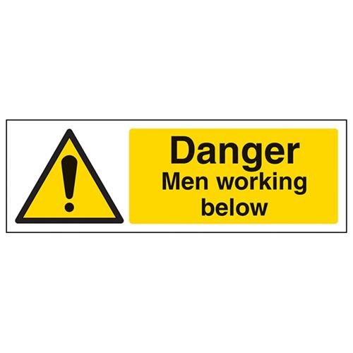 vsafety Schilder 67118 ax-s "Danger Men Arbeiten unter" Warnung Building Schild, selbstklebend, Landschaft, 300 mm x 100 mm, schwarz/gelb von VSafety