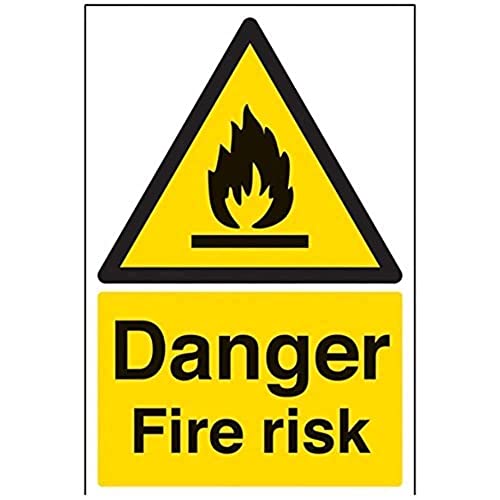 vsafety Schilder 69001 au-s "Danger Fire Risiko" Achtung Fire und schwer entflammbar Schild, selbstklebend, Portrait, 200 mm x 300 mm, schwarz/gelb von VSafety