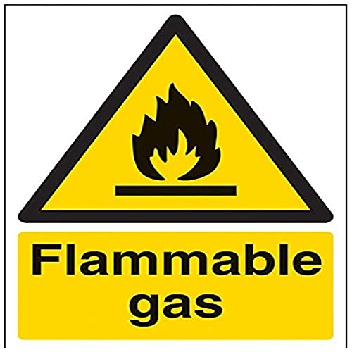 vsafety Schilder 69008 an-s "entzündliches Gas" Achtung Fire und schwer entflammbar Schild, selbstklebend, Hochformat, 150 mm x 200 mm x 200 mm, schwarz/gelb von VSafety