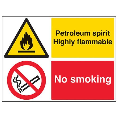 vsafety Schilder 69034br-r "Petroleum Spirit schwer entflammbar" Achtung Fire und schwer entflammbar Zeichen, 1 mm starrer Kunststoff, Landschaft, 600 mm x 450 mm, schwarz/rot/gelb von VSafety