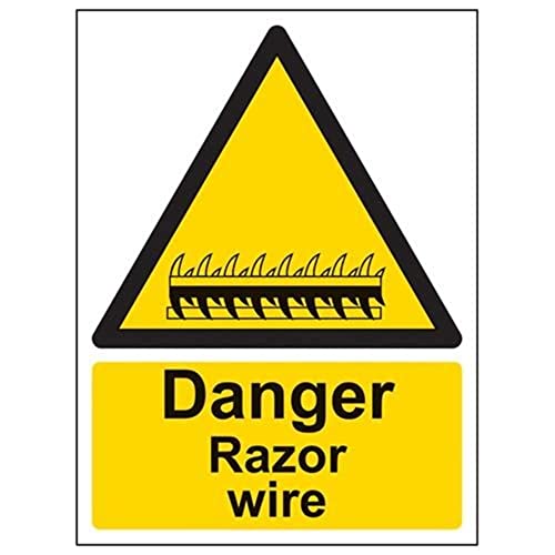 vsafety Warnung Sicherheit Zeichen "Gefahr, Razor Draht," 2 mm starrer Kunststoff, 150 mm x 200 mm x 200 mm von VSafety