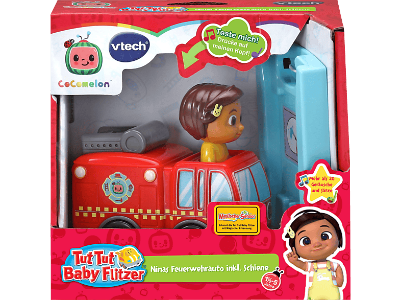 VTECH Tut Baby Flitzer - CoComelon Ninas Feuerwehrauto inkl. Schiene Spielset, Mehrfarbig von VTECH