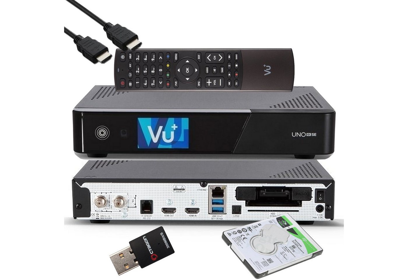 VU+ UNO 4K SE - UHD 1x DVB-S2 E2 Receiver + 2TB HDD + 300 Mbit WiFi Stick SAT-Receiver VU+ UNO 4K SE - UHD 1x DVB-S2 E2 Receiver + 2TB HDD + 300 Mbit WiFi Stick SAT-Receiver von VU+