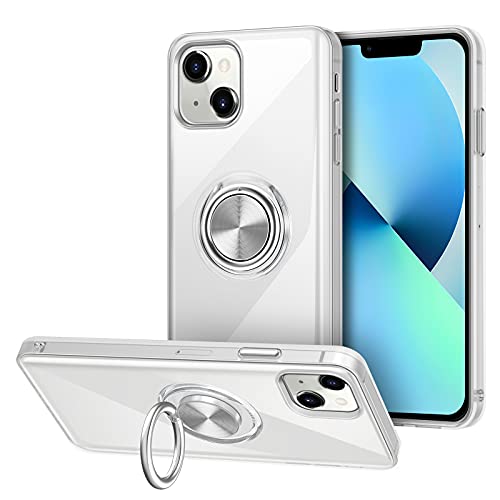 Vunake Kompatibel mit iPhone 13 Hülle Clear Silikon TPU Ultra Dünn Case mit 360 Grad Ring Ständer Handyhülle Fingerhalter Magnetische Autohalterung Schutzhülle Cover für iPhone 13 6,1" - Transparent von Vunake