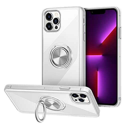 VUNAKE Kompatibel mit iPhone 13 Pro Max Hülle Clear Silikon TPU Ultra Dünn Case mit 360° Ring Ständer Handyhülle Magnetische Autohalterung Schutzhülle Cover für iPhone 13 Pro Max 6,7" - Transparent von VUNAKE