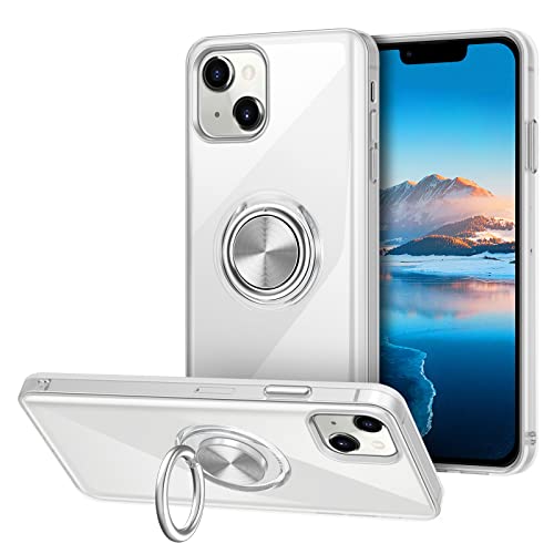 VUNAKE Kompatibel mit iPhone 14 Hülle Clear Silikon TPU Ultra Dünn Case mit 360 Grad Ring Ständer Handyhülle Fingerhalter Magnetische Autohalterung Schutzhülle Cover für iPhone 14 6,1" - Transparent von VUNAKE