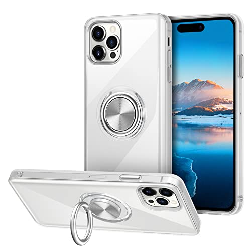 VUNAKE Kompatibel mit iPhone 14 Pro Hülle Clear Silikon TPU Ultra Dünn Case mit 360° Ring Ständer Handyhülle Fingerhalter Magnetische Autohalterung Schutzhülle für iPhone 14 Pro 6,1" - Transparent von VUNAKE