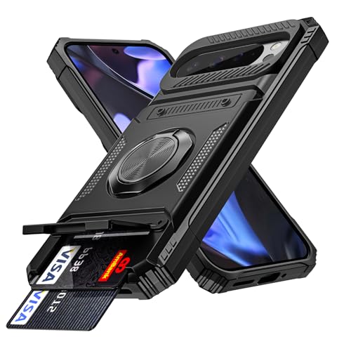 Vunake für Google-Pixel-9-Pro/9 Handyhülle Kartenfächern Ring Ständer für Google Pixel 9/9 Pro Hülle mit Militärstandard Stoßfest Case für Google Pixel 9 Pro/9 Case Schwarz von Vunake