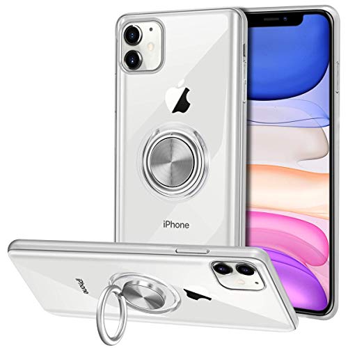VUNAKE für iPhone 11 Hülle Durchsichtig Silikon TPU Slim Case mit 360 Grad Ring Ständer Handyhülle Fingerhalter Magnetische Autohalterung Transparent Schutzhülle Cover für iPhone 11 6.1 Zoll-Clear von VUNAKE