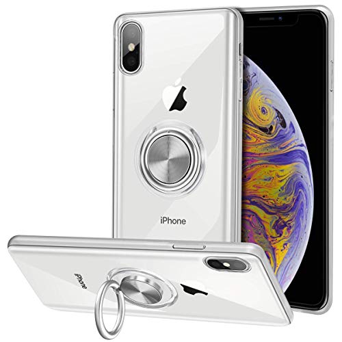 VUNAKE für iPhone XS Max Hülle iPhone XS Max Case mit Ring Stand Silikon Cover TPU Handyhülle Dünn Fingerhalter Magnetische Autohalterung Schutzhülle für iPhone XS Max 6.5''-Clear von VUNAKE