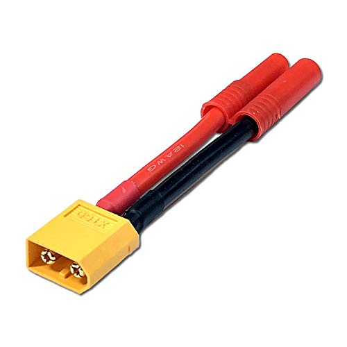 1 Stück Premium Adapter XT60 2Pin Stecker Male auf HXT 4mm Buchse Female Goldstecker Verpolsicher für Lipo Akku Adapterkabel Vergoldet 12AWG Kabel 60A Modellbau von VUNIVERSUM