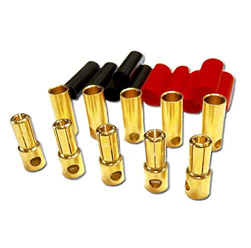 10 Paar (20 Stück) 5mm Goldkontaktstecker Steckverbinder Goldstecker Stecker Buchse inkl. Polyolefine Schrumpfschlauch für Lipo Akku von VUNIVERSUM
