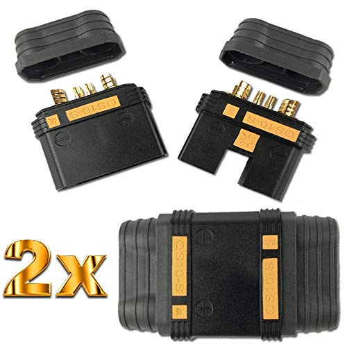2X Paar Premium Antiblitz Hochstrom QS10 EC10 Goldstecker Steckverbinder Verpolsicher 180A bis 240A für KFZ PKW Boot Motorrad E-Bike E-Scooter Elektro Fahrrad E-Roller Akku DIY von VUNIVERSUM