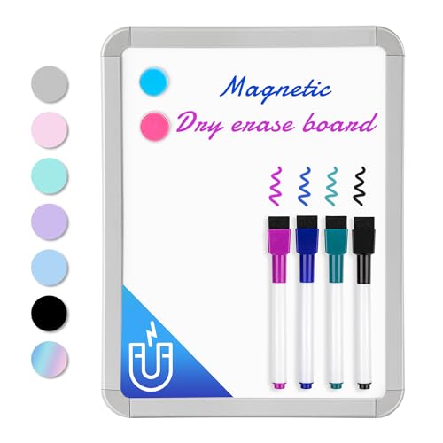 VUSIGN Magnetisches Mini Whiteboard 21,6 x 27,9 cm – A4 Wochenplaner abwischbar mit 4 Stiften & Magneten – Whiteboard für Kinder, Kühlschrank, Büro, Schule (Grauer Rand) von VUSIGN