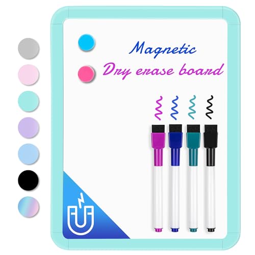 VUSIGN Magnetisches Mini Whiteboard 21,6 x 27,9 cm – A4 Wochenplaner abwischbar mit 4 Stiften & Magneten – Whiteboard für Kinder, Kühlschrank, Büro, Schule (Grüner Rand) von VUSIGN