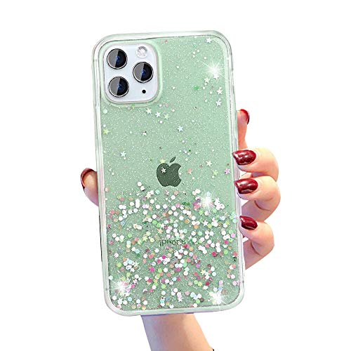 VUTR Kristall Glitzer iPhone 12/12 Pro Hülle Glitzer & Sterne transparente Rückschale Funkelnde stoßfeste Schutzschale Bunte Hülle für iPhone 12/12 Pro - Grün von VUTR