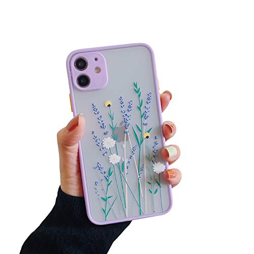 VUTR iPhone 12-Hülle mit Blumenmuster [Eingebauter Kameraschutz] Romantisches Design auf Matter transparenter Schutzhülle für iPhone 12 - Lila von VUTR