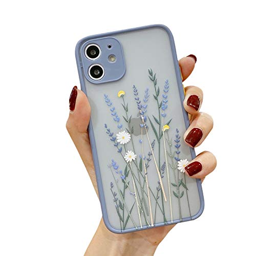 VUTR iPhone 12-Hülle mit Blumenmuster [Eingebauter Kameraschutz] Romantisches Design auf Matter transparenter Schutzhülle für iPhone 12 - Lilagrau von VUTR