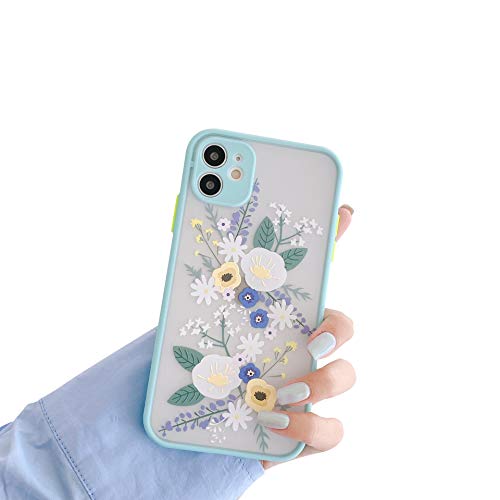 VUTR iPhone 12-Hülle mit Blumenmuster [Eingebauter Kameraschutz] Romantisches Design auf Matter transparenter Schutzhülle für iPhone 12 - Minzfarbend von VUTR