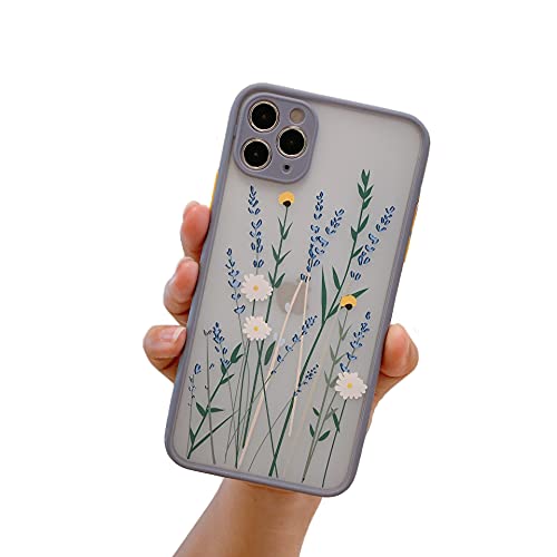 VUTR iPhone 12 Pro-Hülle mit Blumenmuster [Eingebauter Kameraschutz] Romantisches Design auf Matter transparenter Schutzhülle für iPhone 12 Pro - Lilagrau von VUTR