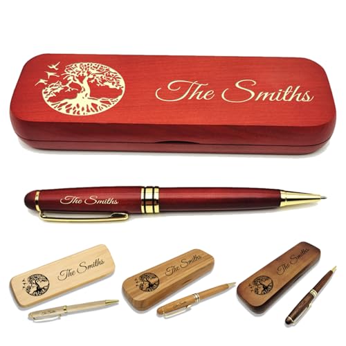 (1–3 Stifte-Set) Personalisierter Stift mit Monogrammetui, personalisierter gravierter Kugelschreiber mit personalisierter Hülle, personalisierte Stifte, Holzstift-Set für Anwälte, Ärzte, Lehrer von VUZUCOSH