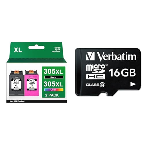 VVQV 305 XL Druckerpatronen 305XL Patronen Ersatz für HP 305 Druckerpatronen 2-Pack & Verbatim Premium Micro SDHC Speicherkarte mit Adapter von VVQV