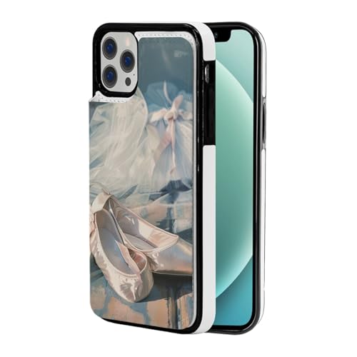 VVTDESA Ballettschuh-bedruckte Brieftaschen-Schutzhülle für iPhone 12 Pro Max, 17,5 cm (6,7 Zoll), mit Kartenhalter, PU-Leder, Kartenfächer, Klapphülle, Weiß von VVTDESA