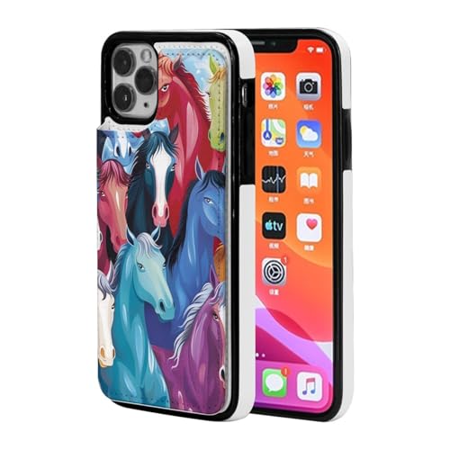 VVTDESA Bunte Cartoon-Pferde bedruckte Brieftaschen-Schutzhülle für iPhone 11-6,1 Zoll mit Kartenhalter, PU-Leder, Kartenfächer, Klapphülle von VVTDESA