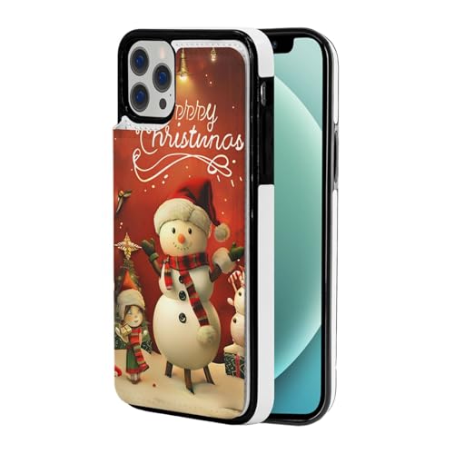 VVTDESA Frohe Weihnachten bedruckte Brieftaschen-Schutzhülle für iPhone 12 Pro, 15,5 cm (6,1 Zoll), mit Kartenhalter, PU-Leder, Kartenfächer, Klapphülle, Weiß von VVTDESA