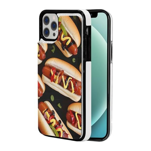 VVTDESA Fun Food Hot Dogs bedruckte Brieftaschen-Schutzhülle für iPhone 12 Mini, 13,7 cm (5,4 Zoll), mit Kartenhalter, PU-Leder, Kartenfächer, Klapphülle, Weiß von VVTDESA