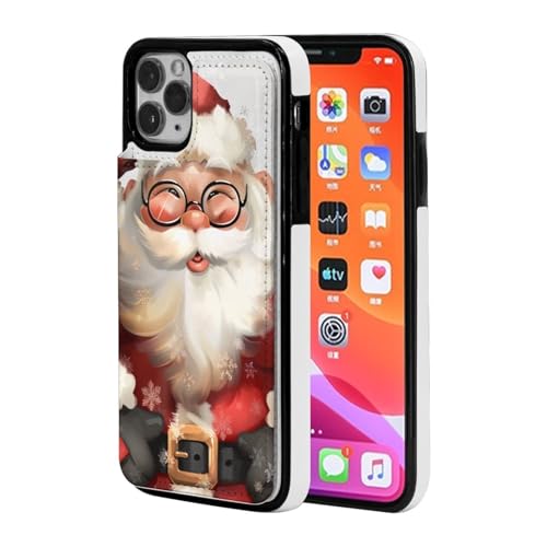 VVTDESA Niedliche Weihnachtsmann-bedruckte Brieftaschen-Schutzhülle für iPhone 11 Pro Max 16,5 cm (6,5 Zoll), mit Kartenhalter, PU-Leder, Kartenfächer, Klapphülle, Schwarz von VVTDESA