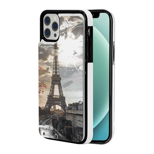 VVTDESA Paris bedruckte Brieftaschen-Schutzhülle für iPhone 12 Pro, 15,5 cm (6,1 Zoll), mit Kartenfächern, PU-Leder, Kartenfächer, Klapphülle, Weiß von VVTDESA