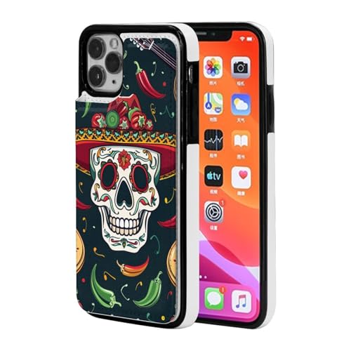 VVTDESA Schutzhülle für iPhone 11 Pro (14,7 cm), mexikanischer Totenkopf, mit Kartenhalter, PU-Leder, Kartenfächer, Klapphülle von VVTDESA
