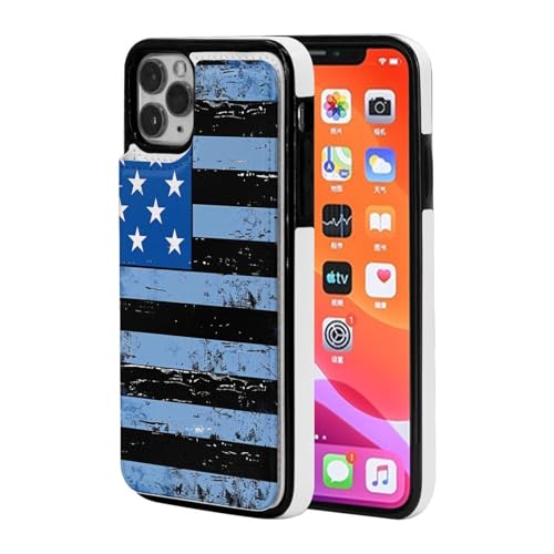 VVTDESA Schutzhülle für iPhone 11 Pro 5,8 Zoll (14,7 cm) mit Kartenhalter, PU-Leder, Kartenfächer, Retro-Stil, Blau, mit USA-Flagge von VVTDESA