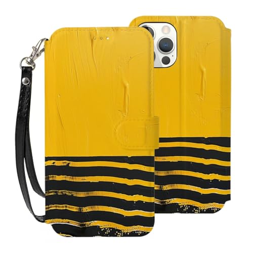 VVTDESA Schutzhülle für iPhone 12 Mini, 13,7 cm (5,4 Zoll), mit Kartenhalter, PU-Leder, Kartenfächer, Klappetui mit Handschlaufe, Senfgelb von VVTDESA