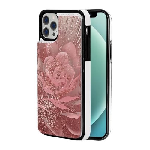 VVTDESA Schutzhülle für iPhone 12 Mini, 13,7 cm (5,4 Zoll), mit Kartenhalter, PU-Leder, Kartenfächer, goldfarben, gestreift, Rosenmuster, Klapphülle von VVTDESA