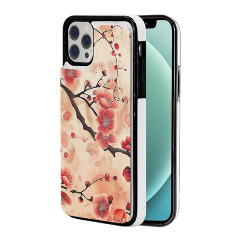 VVTDESA Schutzhülle für iPhone 12 Mini (13,7 cm (5,4 Zoll), japanisches Pflaumenmuster, mit Kartenfächern, PU-Leder, Kartenfächern, Klapphülle von VVTDESA