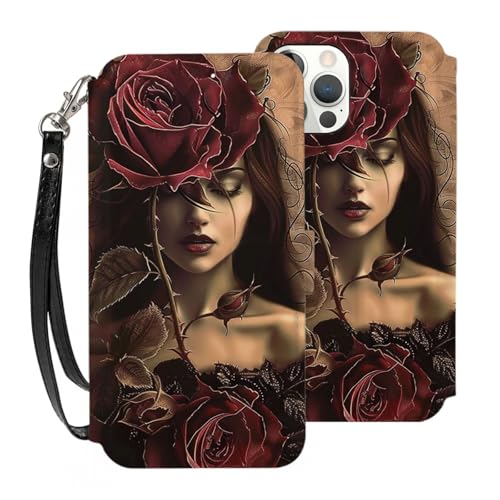 VVTDESA Schutzhülle für iPhone 12 Mini (13,7 cm (5,4 Zoll), mit Kartenhalter, PU-Leder, Kartenfächer, Klapphülle mit Handschlaufe von VVTDESA