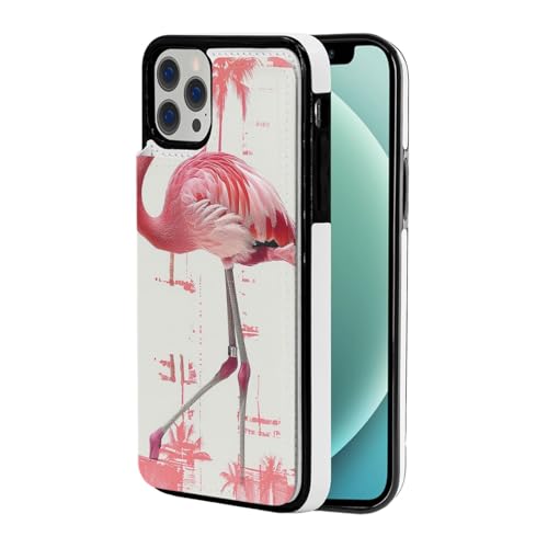 VVTDESA Schutzhülle für iPhone 12 Mini mit Flamingo-Druck, 13,7 cm (5,4 Zoll), mit Kartenfächern, PU-Leder, Kartenfächern, Klapphülle von VVTDESA