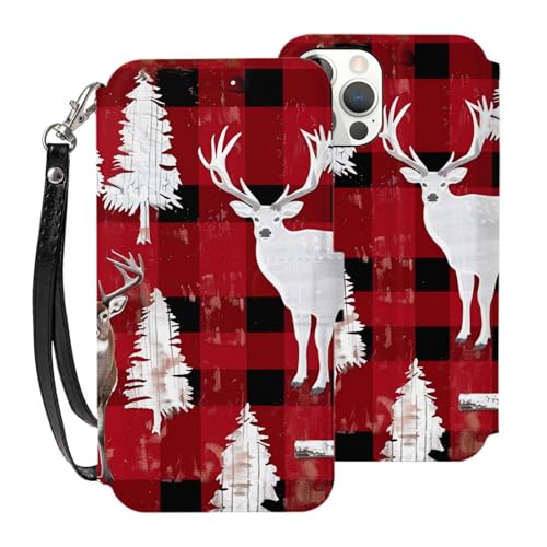 VVTDESA Schutzhülle für iPhone 12 Pro, Motiv: Kuh und Hirsch, bedruckt, 15,5 cm (6,1 Zoll), mit Kartenhalter, PU-Leder, Kartenfächer, Klapphülle mit Handschlaufe von VVTDESA