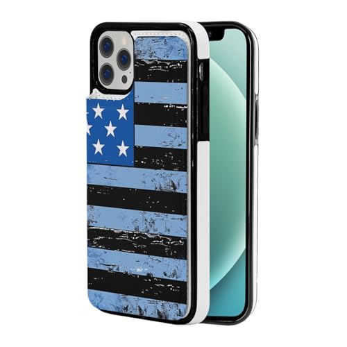 VVTDESA Schutzhülle für iPhone 12 Pro (15,5 cm (6,1 Zoll), mit Kartenhalter, PU-Leder, Kartenfächer, Retro-Stil, Blau, mit USA-Flagge von VVTDESA