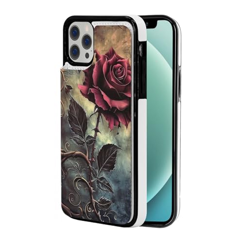 VVTDESA Schutzhülle für iPhone 12 Pro Max (17,5 cm (6,7 Zoll), mit Kartenhalter, PU-Leder, Kartenfächer, Klapphülle mit Gothic-Rosenmotiv von VVTDESA