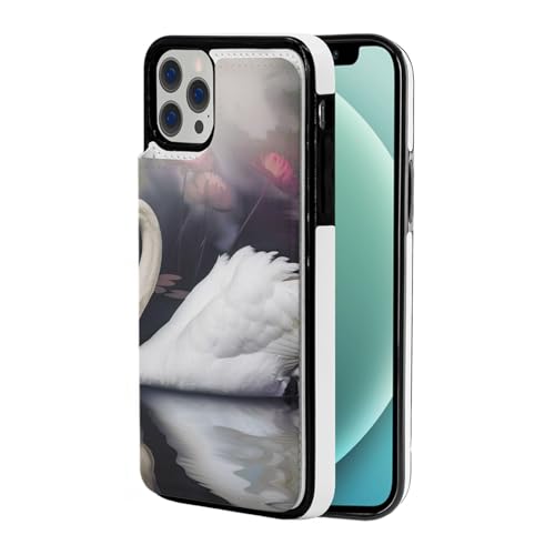 VVTDESA Schutzhülle für iPhone 12 Pro Max (6,7 Zoll), mit Kartenhalter, PU-Leder, Kartenfächer, Motiv: Weißer Schwan von VVTDESA