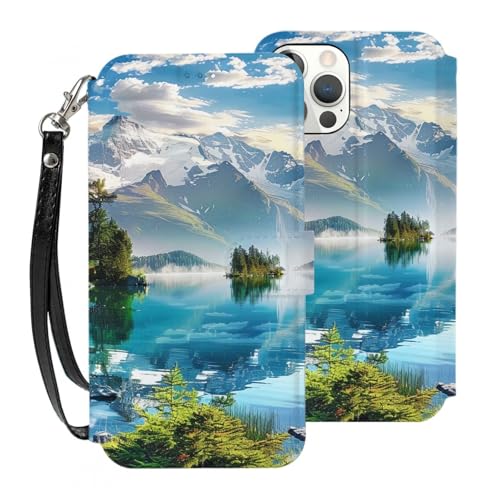 VVTDESA Schutzhülle für iPhone 12 Pro Max mit Blick auf den Berg und See, bedruckt, mit Kartenhalter, PU-Leder, Kartenfächer, Klapphülle mit Handschlaufe, Weiß VVTDESA Schutzhülle für iPhone 12 Pro Max mit Blick auf den Berg und See, bedruckt, mit Kartenhalter, PU-Leder, Kartenfächer, Klapphülle mit Handschlaufe, Weiß von VVTDESA