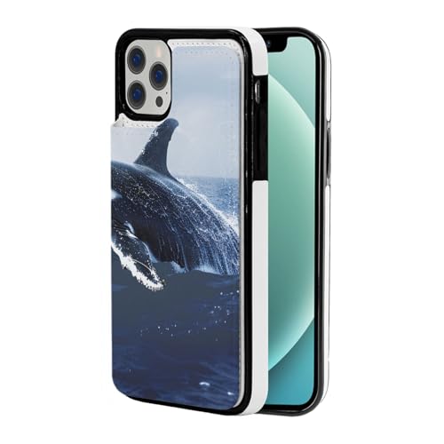 VVTDESA Schutzhülle für iPhone 12 Pro mit Killer-Wal-Aufdruck, 15,5 cm (6,1 Zoll), mit Kartenhalter, PU-Leder, Kartenfächer, Klapphülle, Weiß von VVTDESA